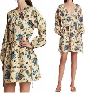 Like New ALC Myra Drawstring Cream/Blue Paisley Puff Sleeve Dress Sz 6